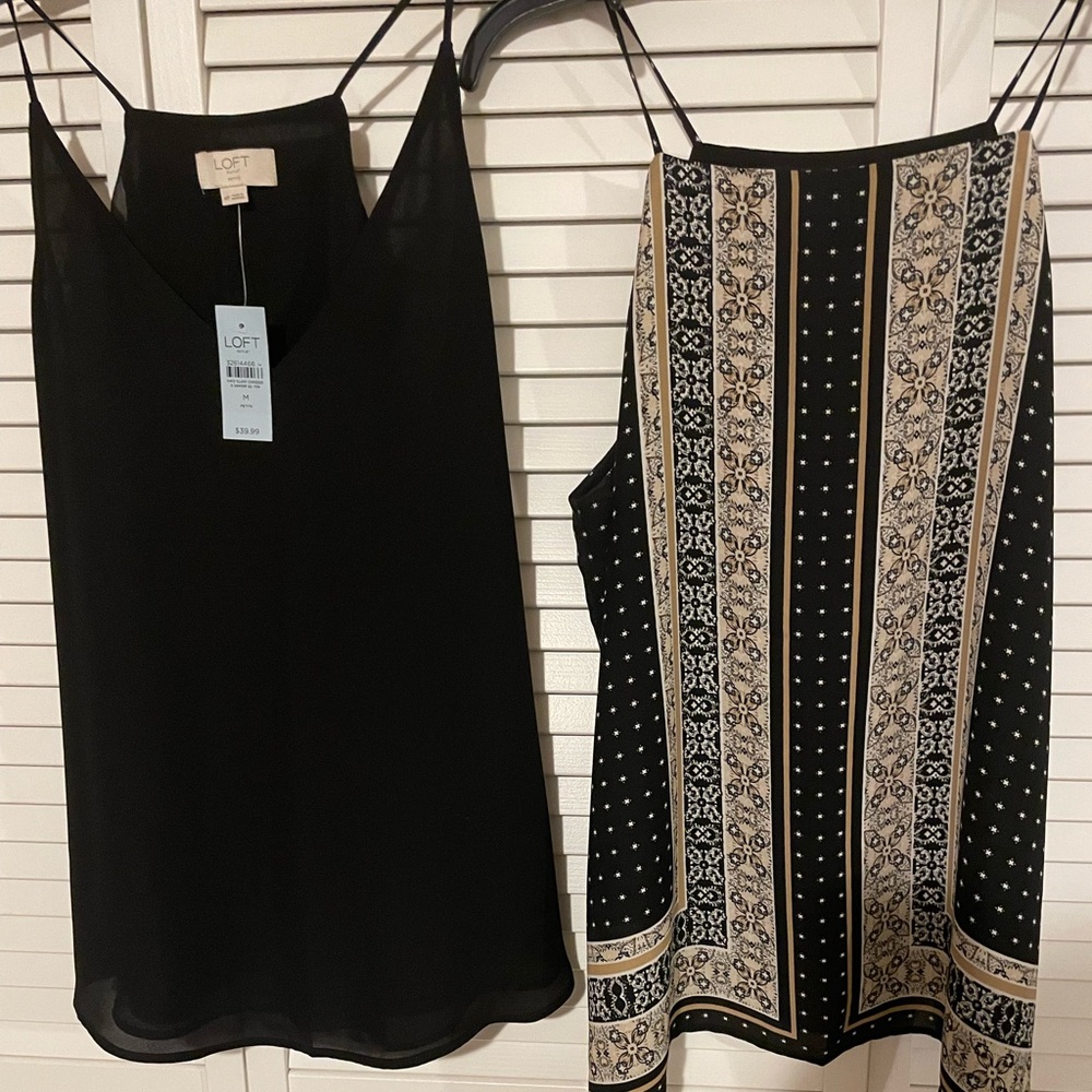 LOFT Outlet Lot of 2 dressy tank tops. Sizes M and M Petite. One NWT.